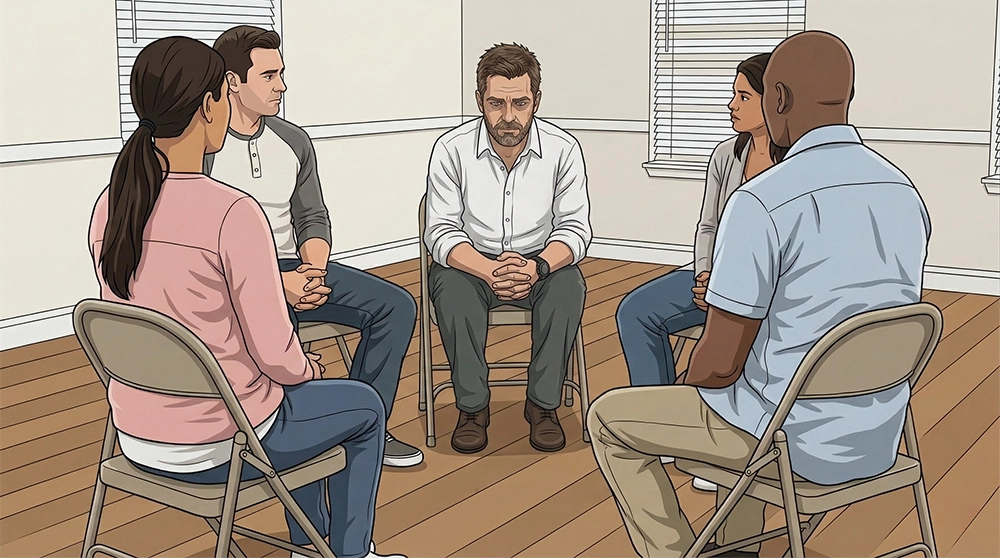 Therapy planning notes and schedule blocks representing step-down alcohol care